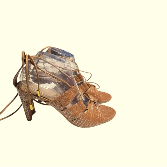 KAANAS Brown and Gold Leather Embossed Leather Zaria Cage Sandal size 10 - Picture 3 of 11